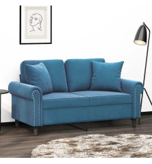 Dvivietė sofa su pagalvėlėmis, mėlynos spalvos, 120cm, aksomas