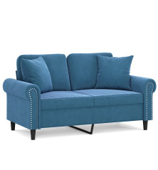 Dvivietė sofa su pagalvėlėmis, mėlynos spalvos, 120cm, aksomas