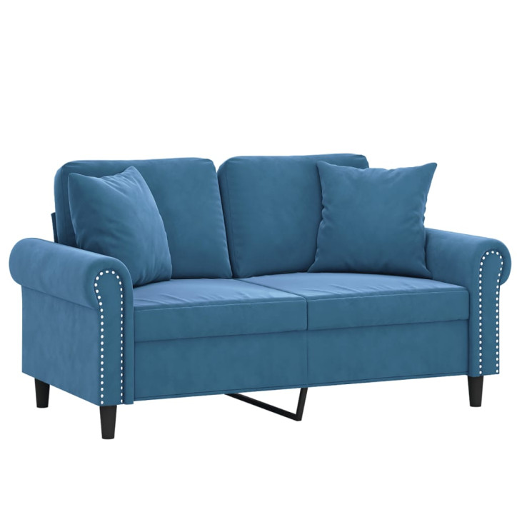 Dvivietė sofa su pagalvėlėmis, mėlynos spalvos, 120cm, aksomas