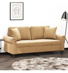 Dvivietė sofa su pagalvėlėmis, rudos spalvos, 140cm, aksomas