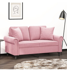 Dvivietė sofa su pagalvėlėmis, rožinės spalvos, 120cm, aksomas