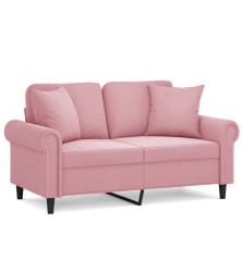 Dvivietė sofa su pagalvėlėmis, rožinės spalvos, 120cm, aksomas