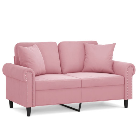 Dvivietė sofa su pagalvėlėmis, rožinės spalvos, 120cm, aksomas