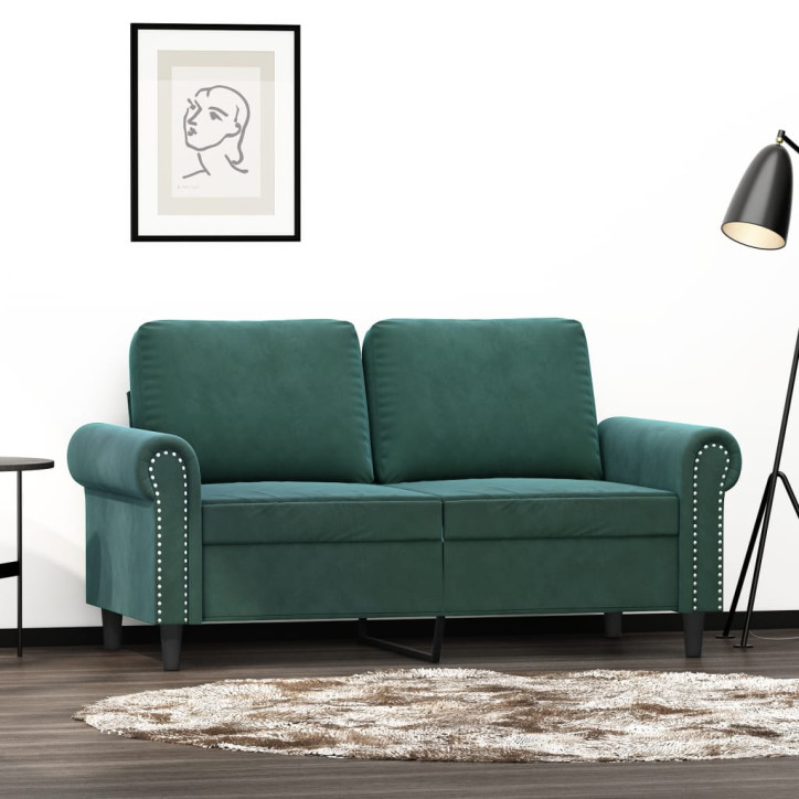 Dvivietė sofa, tamsiai žalios spalvos, 120cm, aksomas