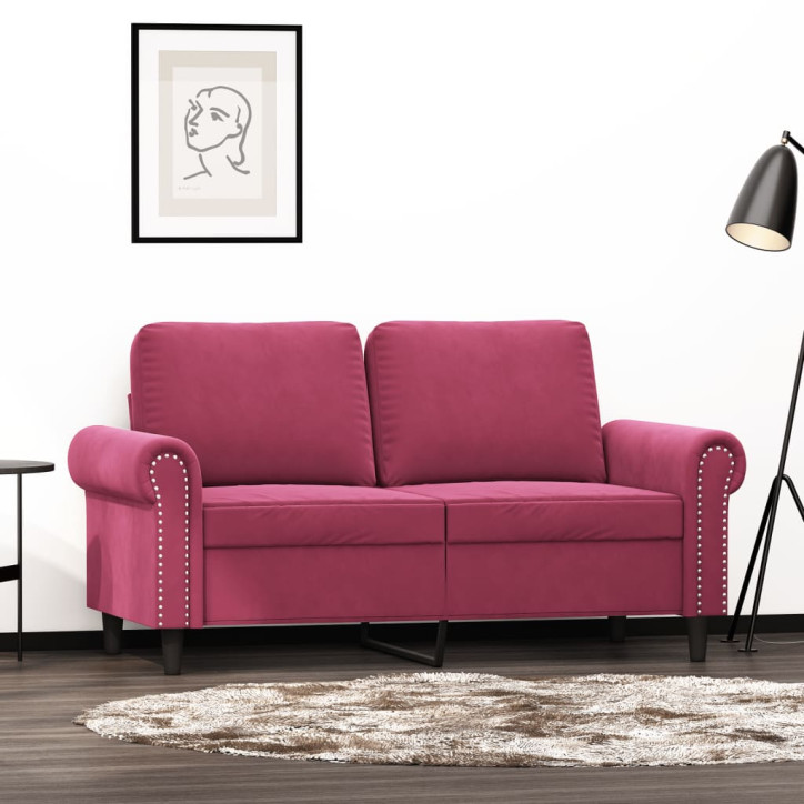 Dvivietė sofa, raudonojo vyno spalvos, 120cm, aksomas