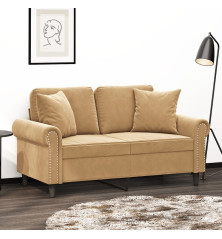 Dvivietė sofa su pagalvėlėmis, rudos spalvos, 120cm, aksomas