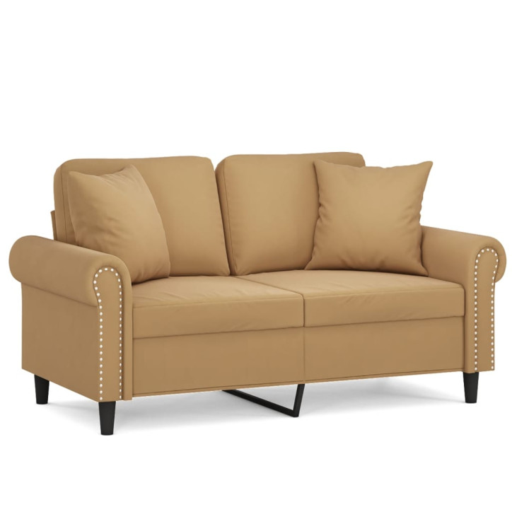 Dvivietė sofa su pagalvėlėmis, rudos spalvos, 120cm, aksomas