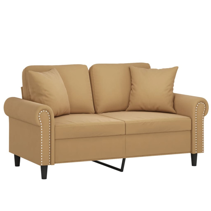 Dvivietė sofa su pagalvėlėmis, rudos spalvos, 120cm, aksomas