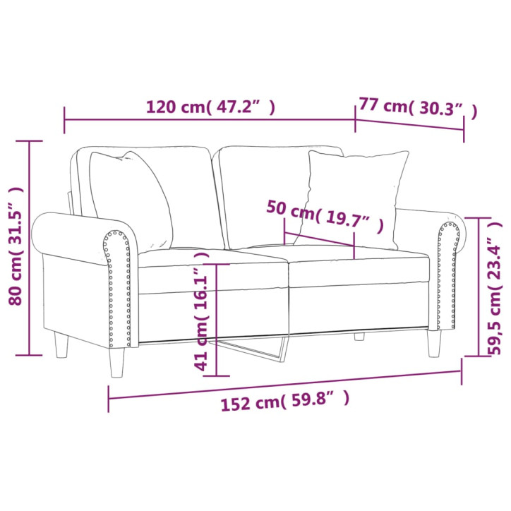 Dvivietė sofa su pagalvėlėmis, rudos spalvos, 120cm, aksomas