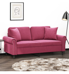 Dvivietė sofa su pagalvėlėmis, raudonojo vyno, 140cm, aksomas