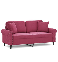 Dvivietė sofa su pagalvėlėmis, raudonojo vyno, 140cm, aksomas