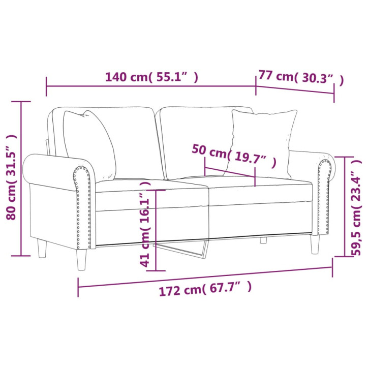 Dvivietė sofa su pagalvėlėmis, raudonojo vyno, 140cm, aksomas