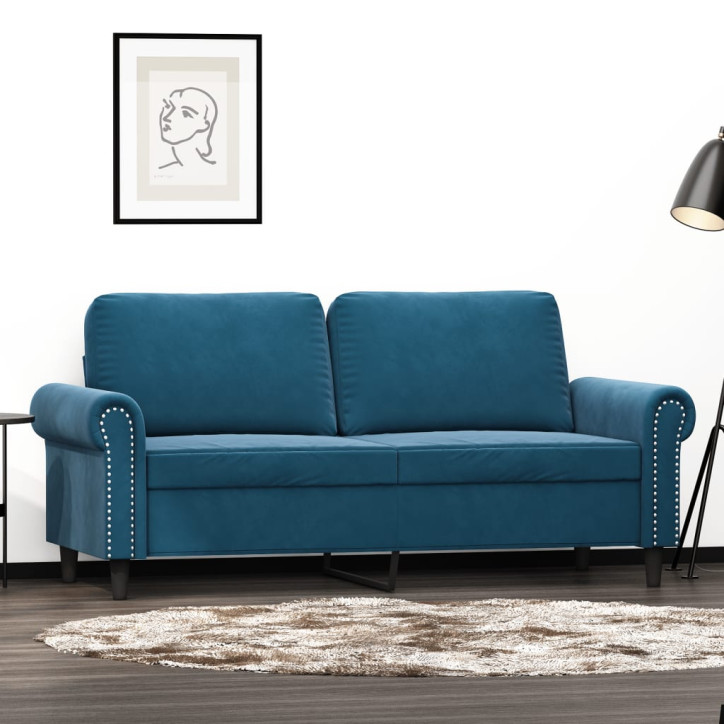 Dvivietė sofa, mėlynos spalvos, 140cm, aksomas