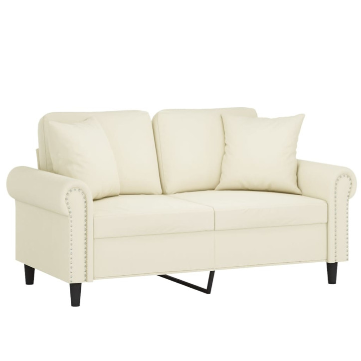 Dvivietė sofa su pagalvėlėmis, kreminės spalvos, 120cm, aksomas