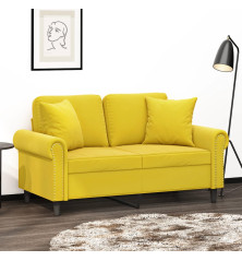 Dvivietė sofa su pagalvėlėmis, geltonos spalvos, 120cm, aksomas