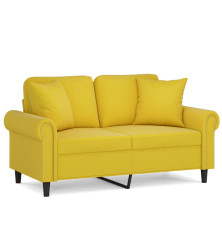 Dvivietė sofa su pagalvėlėmis, geltonos spalvos, 120cm, aksomas