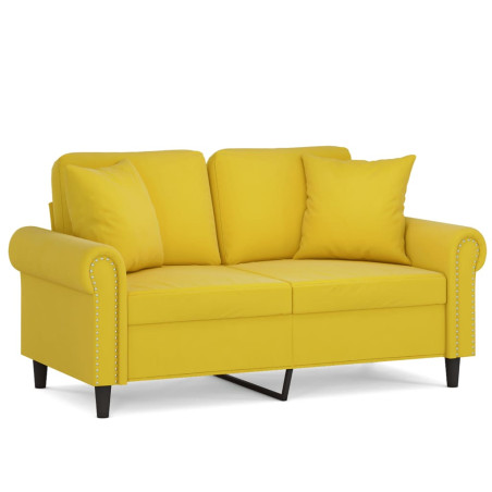 Dvivietė sofa su pagalvėlėmis, geltonos spalvos, 120cm, aksomas