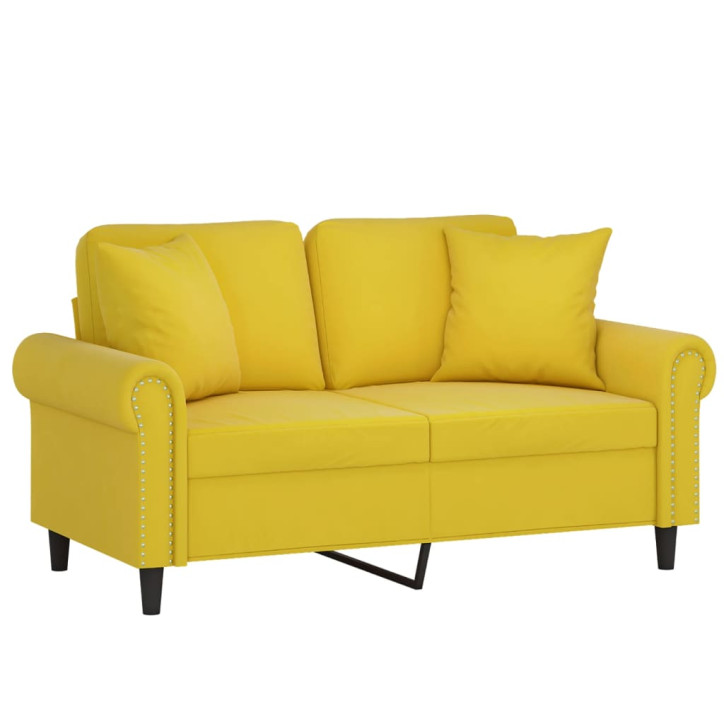 Dvivietė sofa su pagalvėlėmis, geltonos spalvos, 120cm, aksomas