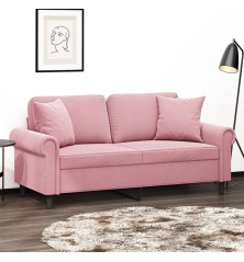 Dvivietė sofa su pagalvėlėmis, rožinės spalvos, 140cm, aksomas