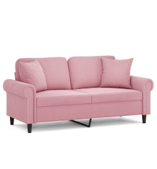 Dvivietė sofa su pagalvėlėmis, rožinės spalvos, 140cm, aksomas