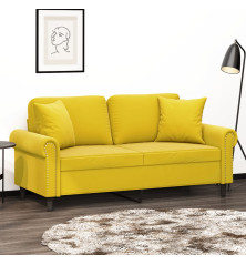 Dvivietė sofa su pagalvėlėmis, geltonos spalvos, 140cm, aksomas