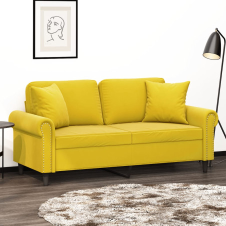 Dvivietė sofa su pagalvėlėmis, geltonos spalvos, 140cm, aksomas