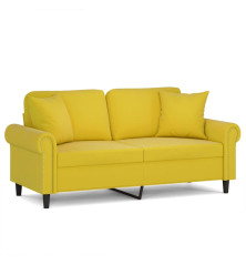 Dvivietė sofa su pagalvėlėmis, geltonos spalvos, 140cm, aksomas