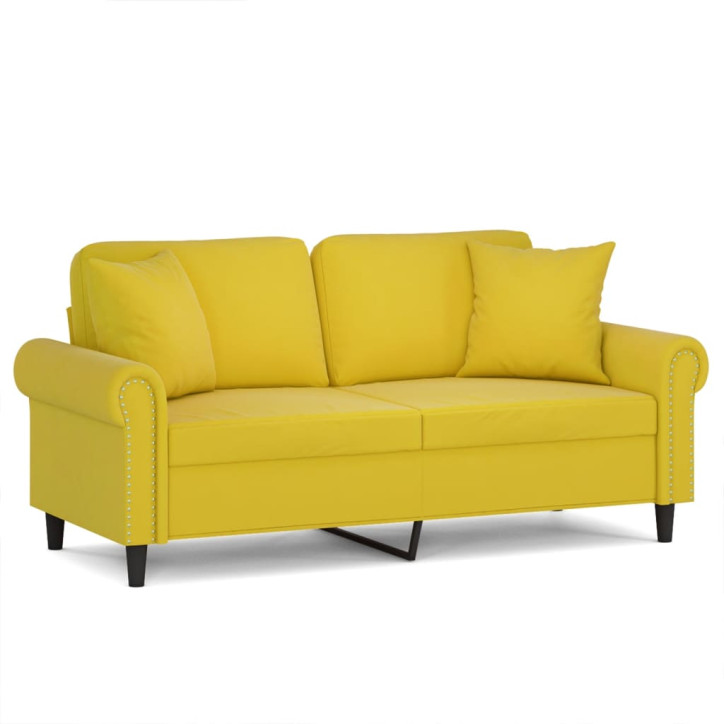 Dvivietė sofa su pagalvėlėmis, geltonos spalvos, 140cm, aksomas