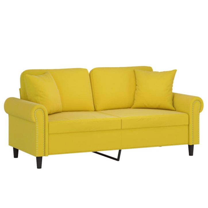 Dvivietė sofa su pagalvėlėmis, geltonos spalvos, 140cm, aksomas