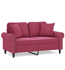 Dvivietė sofa su pagalvėlėmis, raudonojo vyno, 120cm, aksomas