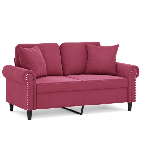 Dvivietė sofa su pagalvėlėmis, raudonojo vyno, 120cm, aksomas