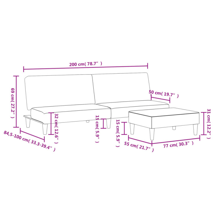 Dvivietė sofa-lova su pakoja, juodos spalvos, audinys