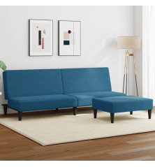 Dvivietė sofa-lova su pakoja, mėlynos spalvos, aksomas