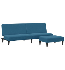 Dvivietė sofa-lova su pakoja, mėlynos spalvos, aksomas