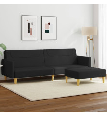 Dvivietė sofa-lova su pakoja, juodos spalvos, audinys