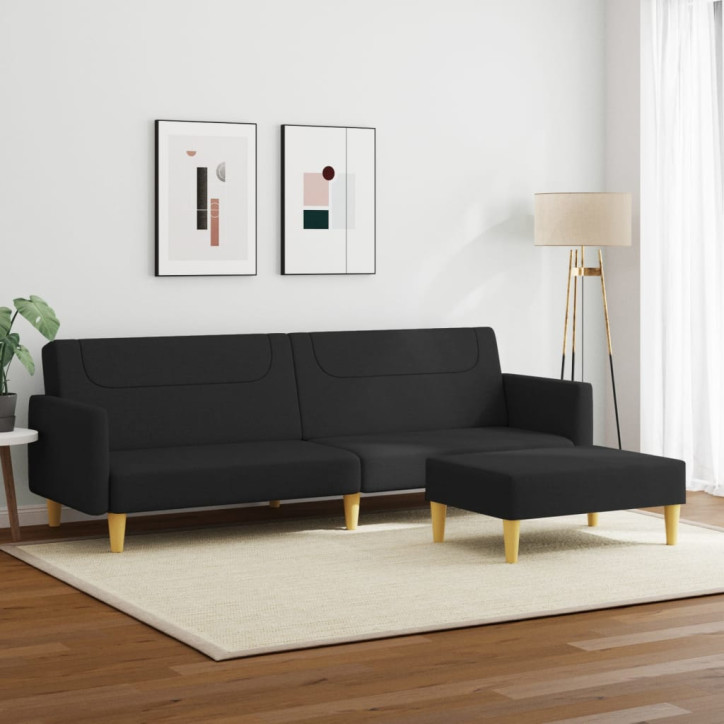 Dvivietė sofa-lova su pakoja, juodos spalvos, audinys