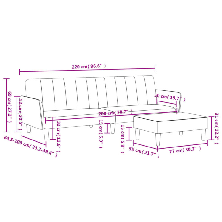 Dvivietė sofa-lova su pakoja, tamsiai pilkos spalvos, aksomas