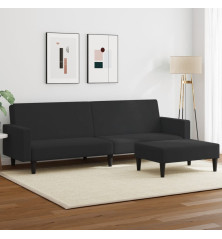 Dvivietė sofa-lova su pakoja, juodos spalvos, aksomas