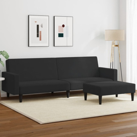 Dvivietė sofa-lova su pakoja, juodos spalvos, aksomas