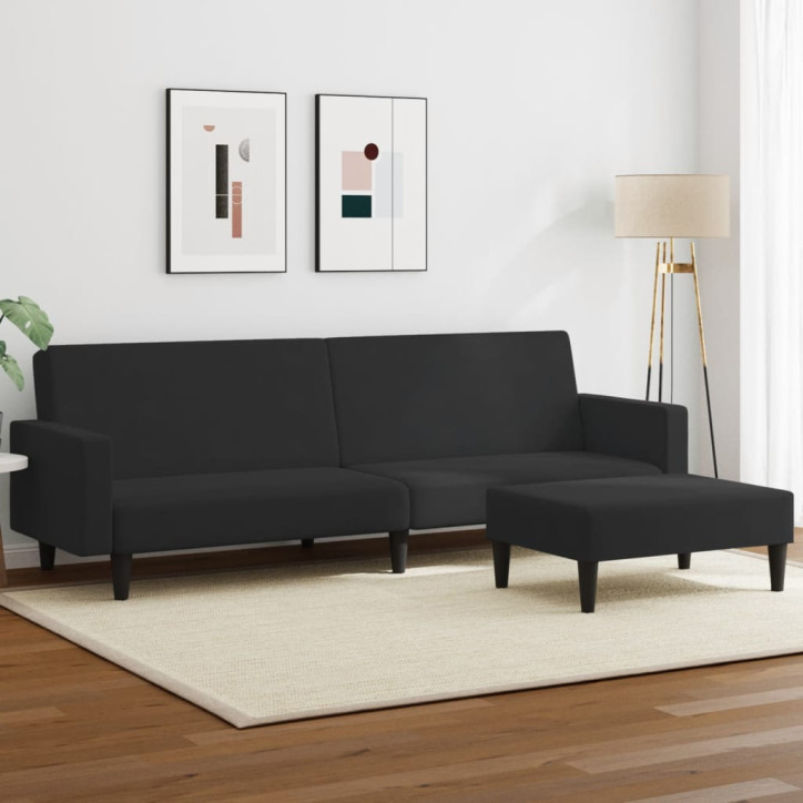 Dvivietė sofa-lova su pakoja, juodos spalvos, aksomas