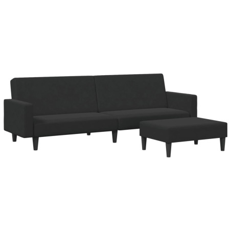 Dvivietė sofa-lova su pakoja, juodos spalvos, aksomas