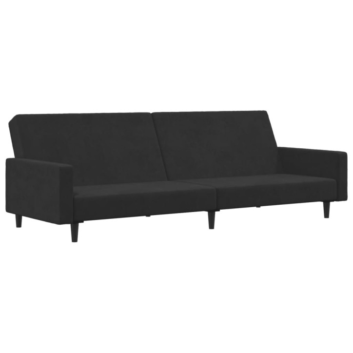 Dvivietė sofa-lova su pakoja, juodos spalvos, aksomas