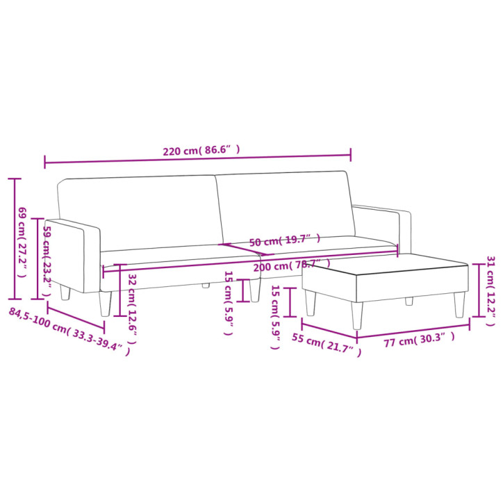 Dvivietė sofa-lova su pakoja, juodos spalvos, aksomas