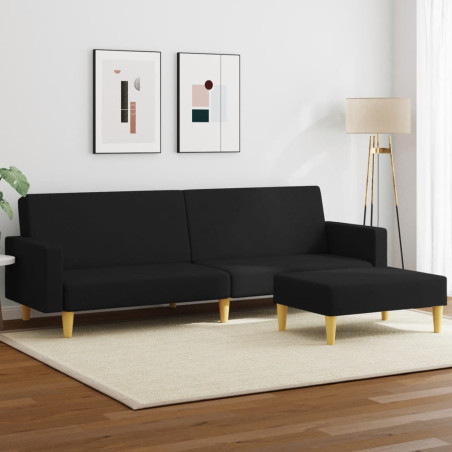 Dvivietė sofa-lova su pakoja, juodos spalvos, audinys