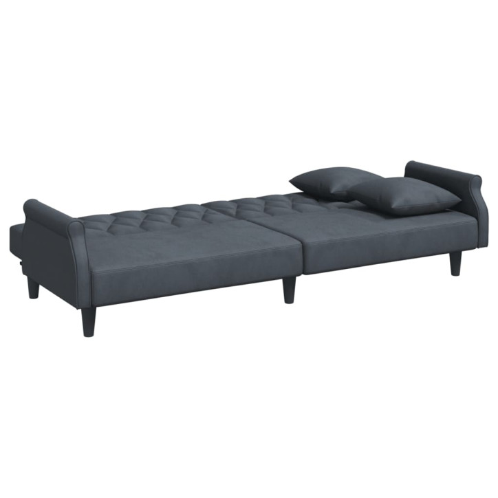 Dvivietė sofa-lova su pagalvėmis ir pakoja, pilka, aksomas