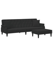 Dvivietė sofa-lova su pagalvėmis ir pakoja, juoda, aksomas