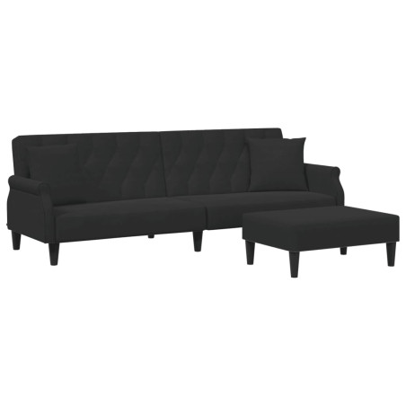 Dvivietė sofa-lova su pagalvėmis ir pakoja, juoda, aksomas