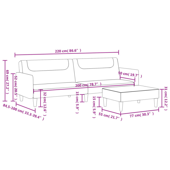 Dvivietė sofa-lova su pakoja, šviesiai pilkos spalvos, audinys