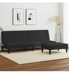 Dvivietė sofa-lova su pakoja, juodos spalvos, aksomas