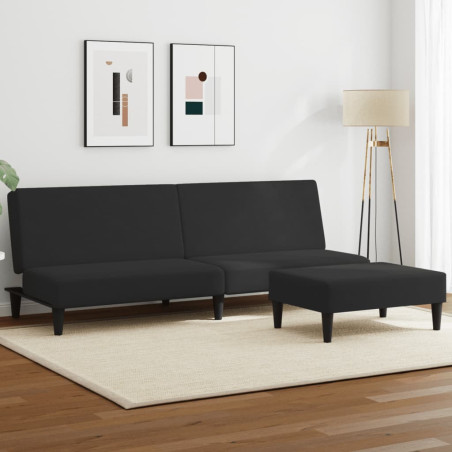 Dvivietė sofa-lova su pakoja, juodos spalvos, aksomas